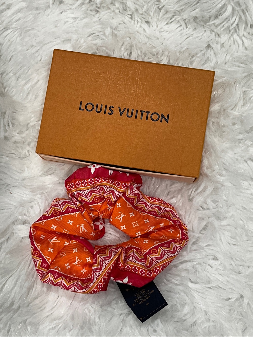 Louis Vuitton Orange & Pink Monogram Silk Hair Scrunchie